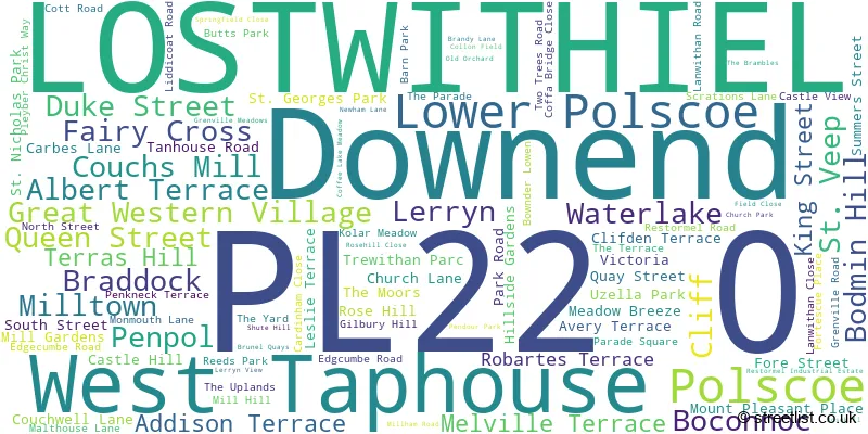 A word cloud for the PL22 0 postcode
